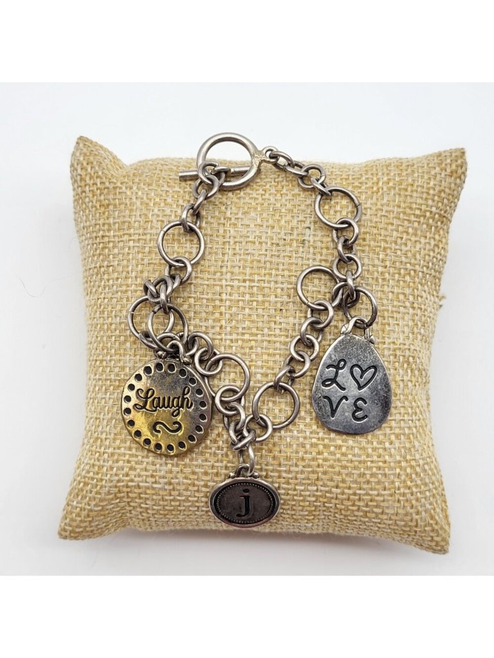 Fab Silver Plated Charm Bracelet Laugh Love Charms Artisan Estate Jewelry